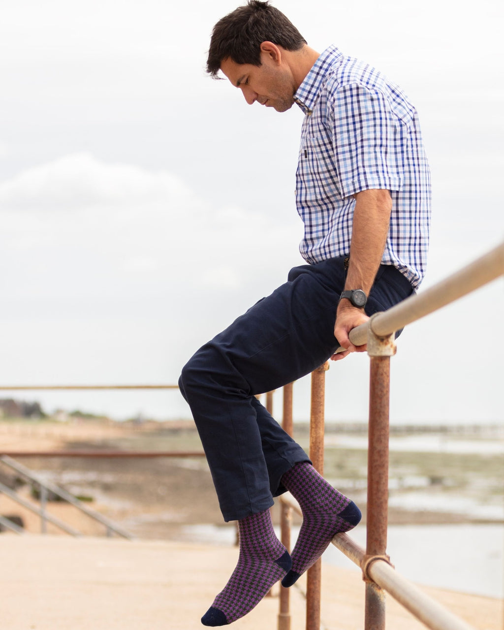Houndstooth Socks ~ Navy
