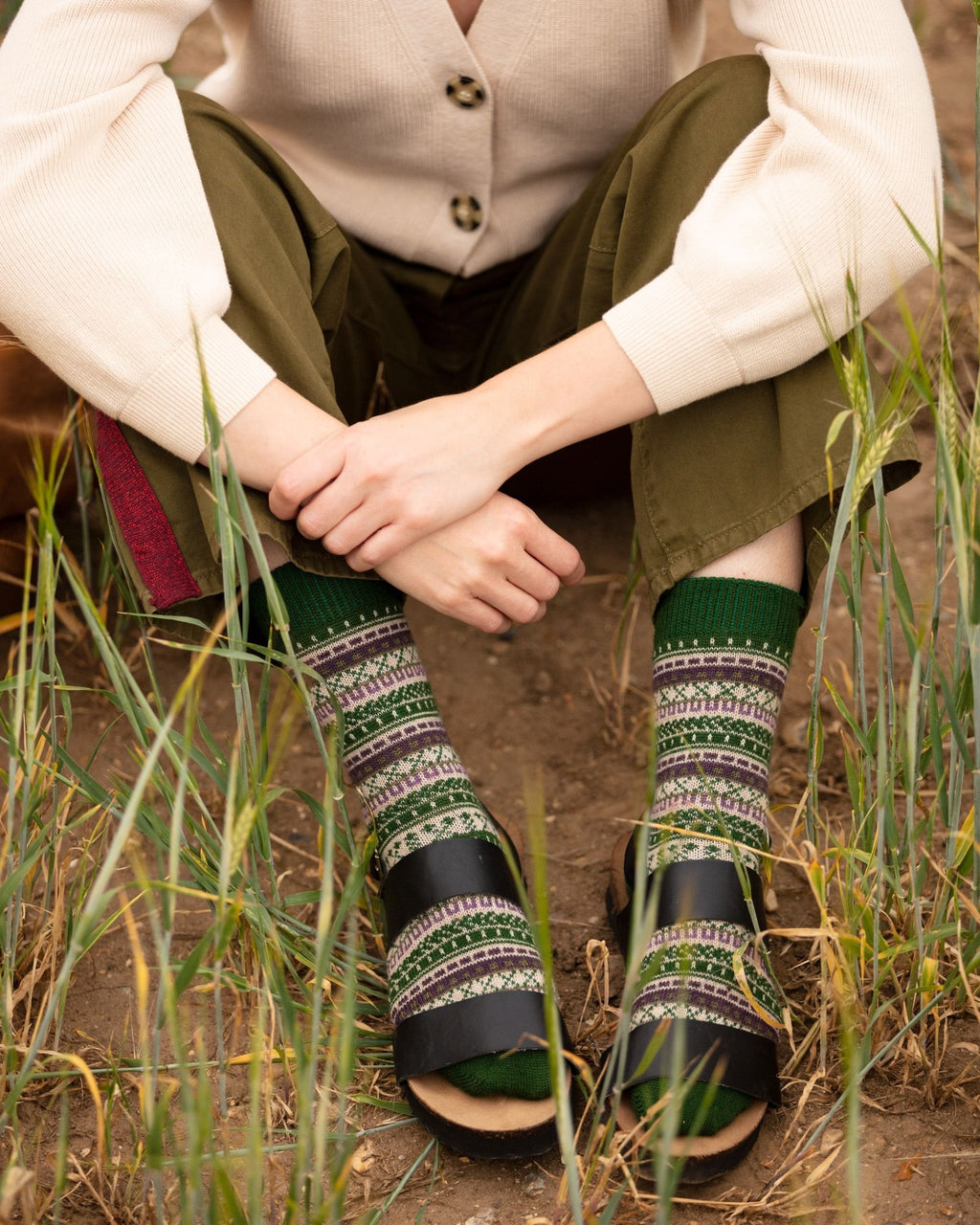 Ladies Fairisle Socks ~ Ivy Green