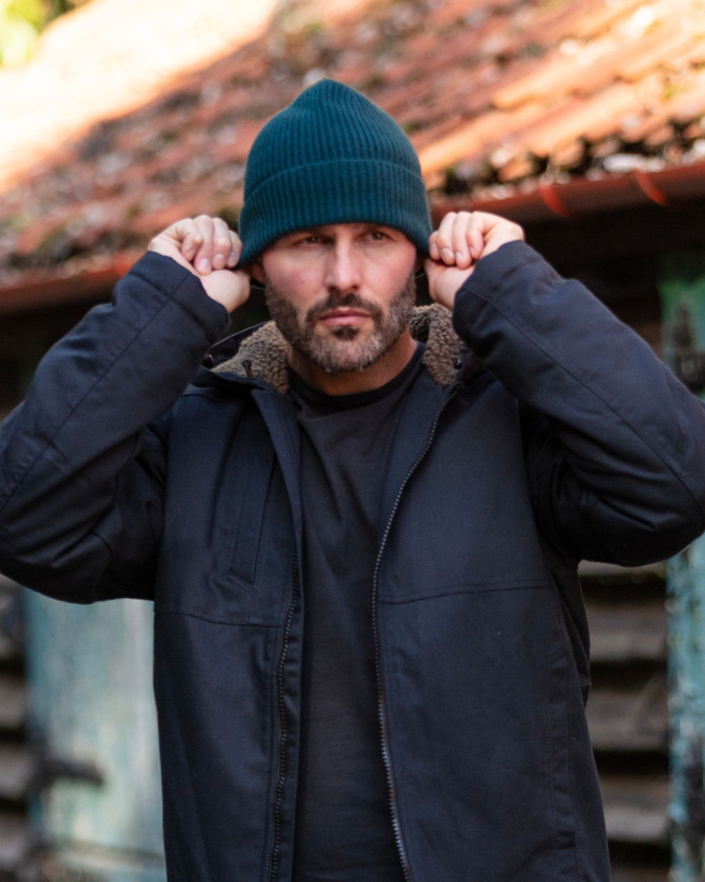 Cashmere Ribbed Beanie ~ Juniper