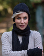 Ladies Cashmere Cable Beanie ~ Black
