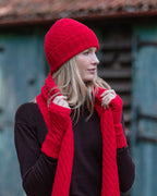 Ladies Cashmere Cable Beanie ~ Crimson