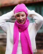 Ladies Cashmere Cable Beanie ~ Hot Pink