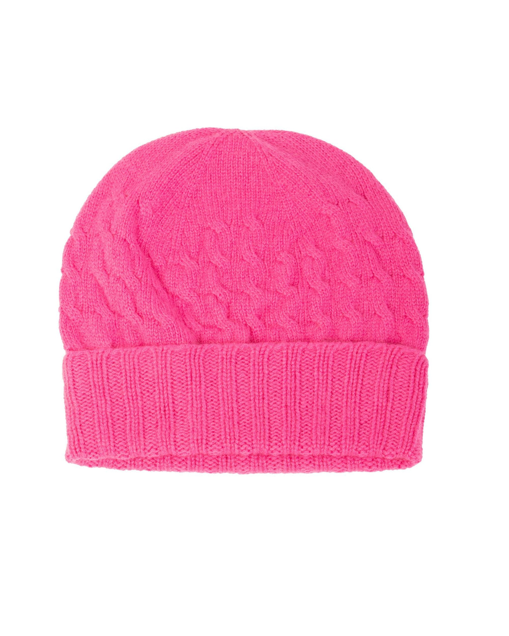 Ladies Cashmere Cable Beanie ~ Hot Pink
