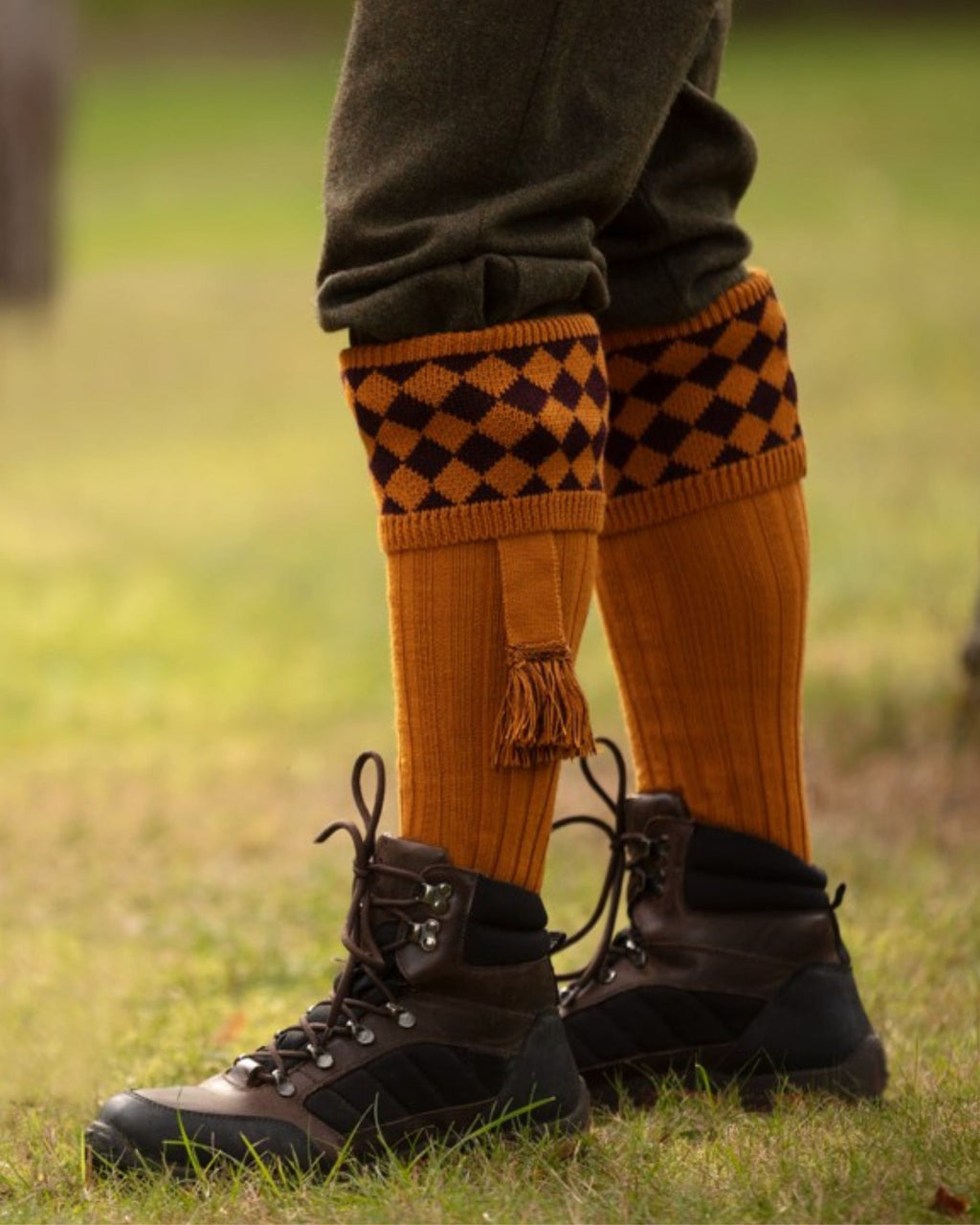 Chessboard Socks ~ Ochre