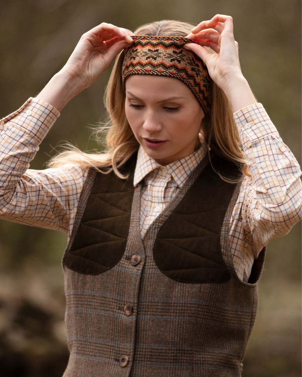 Ladies Fairisle Headband ~ Dark Olive